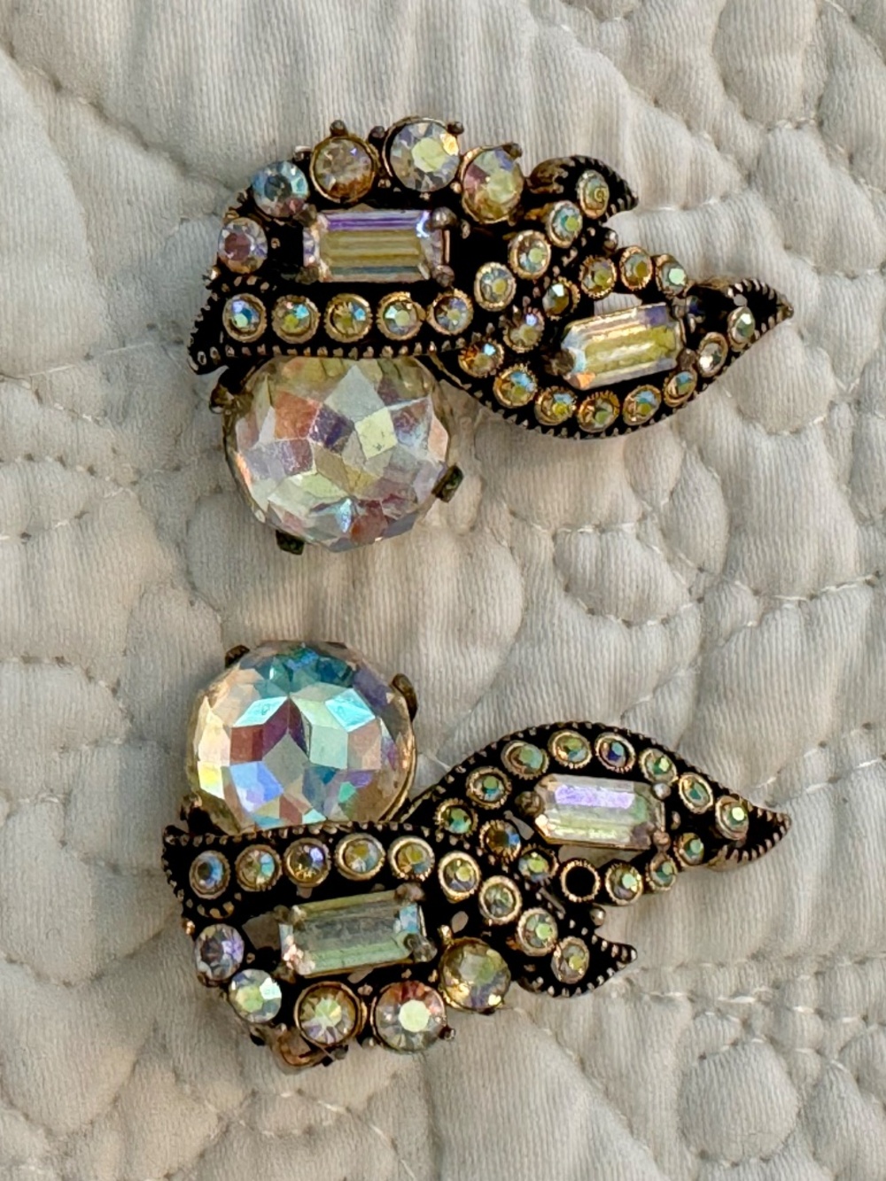Vintage Hollycraft 1955 AB Crystal clip-on earrings